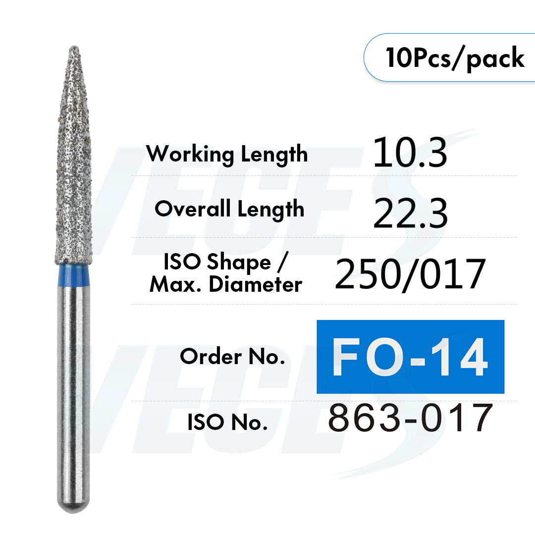 Veges Dental FO Medium Grit Flame Diamond IPR Bur for Orthodontics – 10pcs/Pack