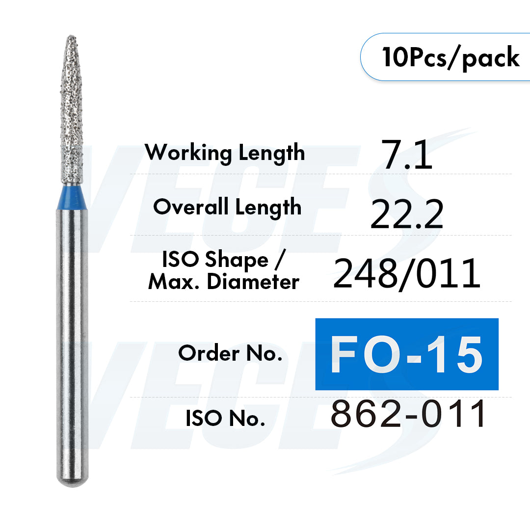 Veges Dental FO Medium Grit Flame Diamond IPR Bur for Orthodontics – 10pcs/Pack