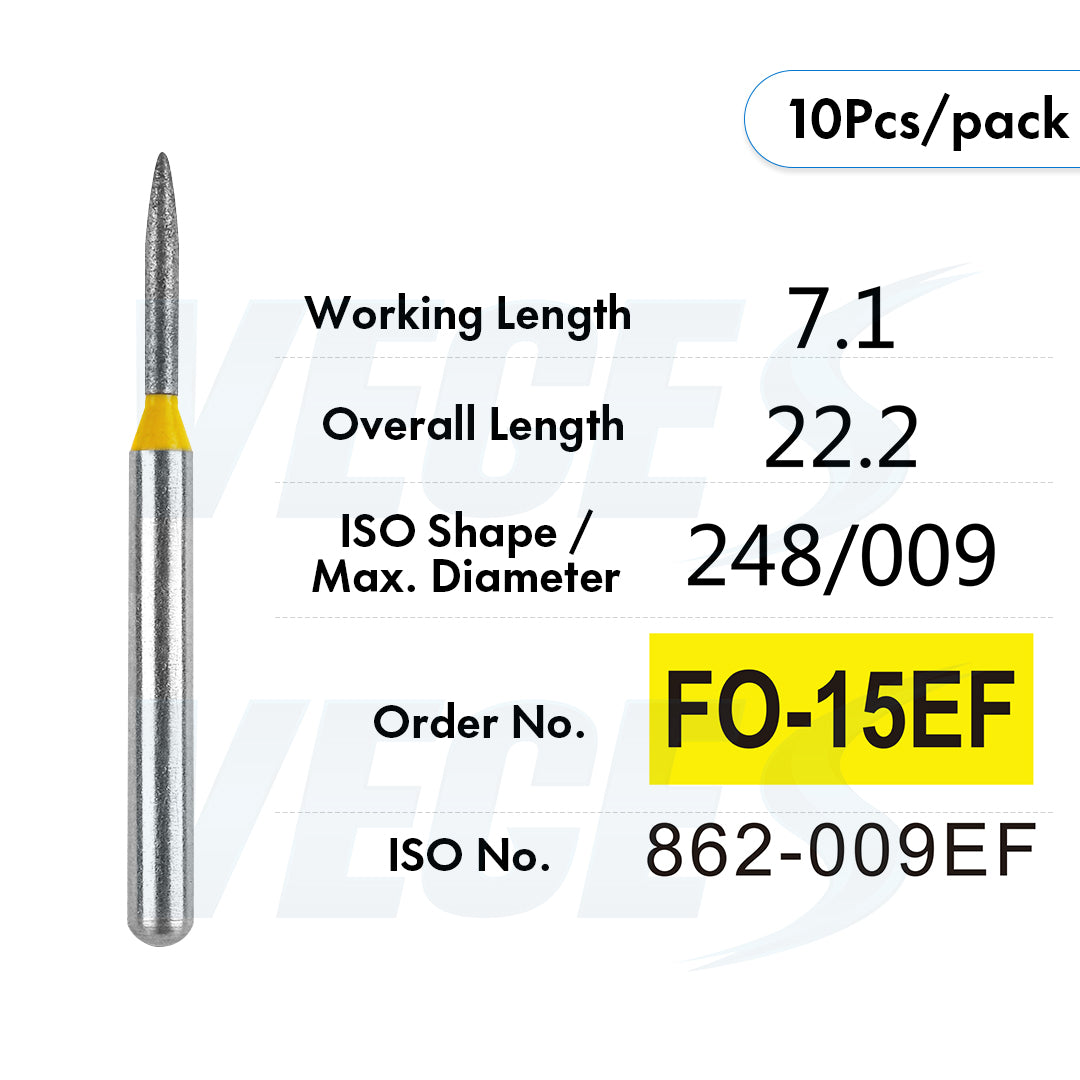 Veges Dental FO Extra Fine Flame Diamond Dental Bur for Finishing & Polishing – 10pcs/Pack