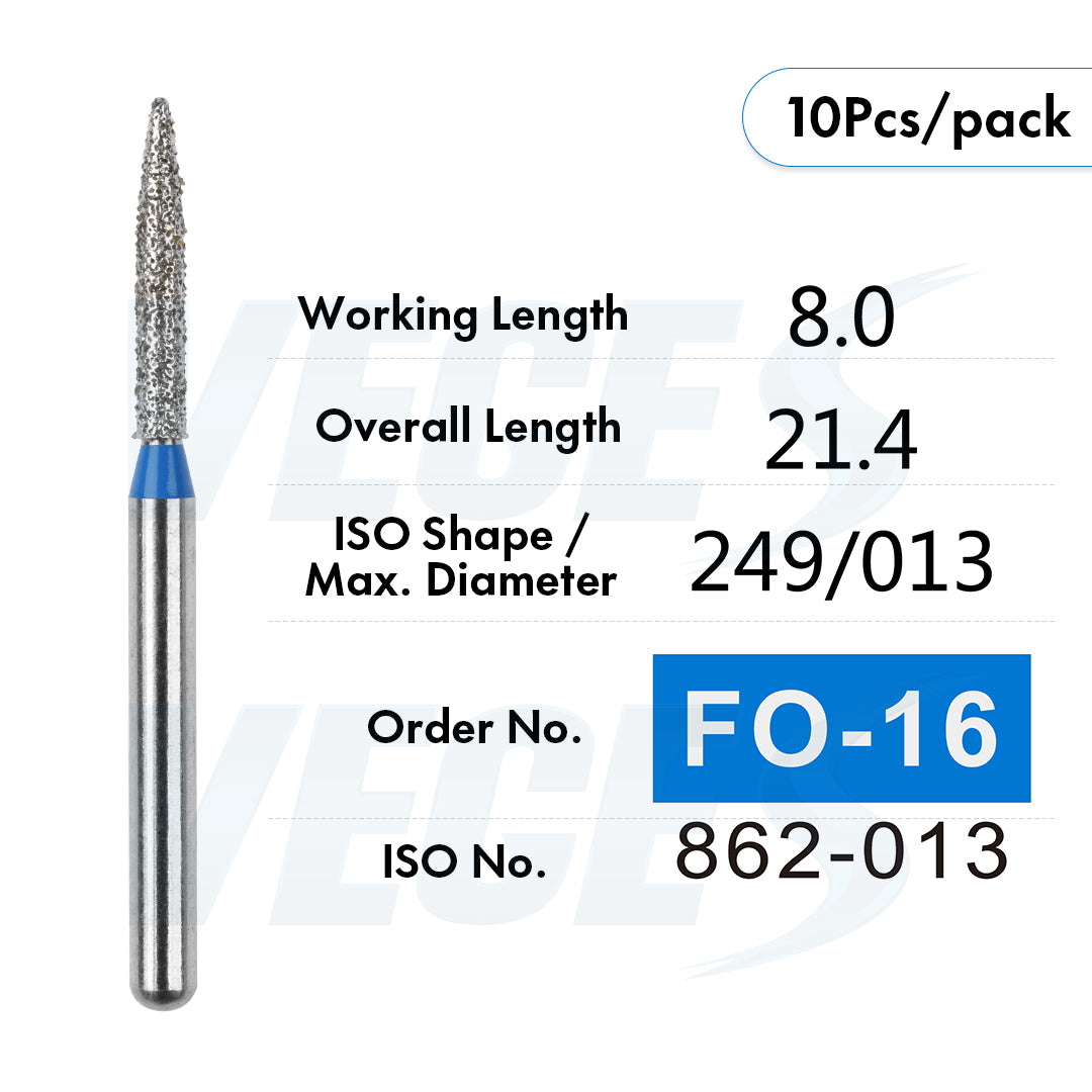 Veges Dental FO Medium Grit Flame Diamond IPR Bur for Orthodontics – 10pcs/Pack