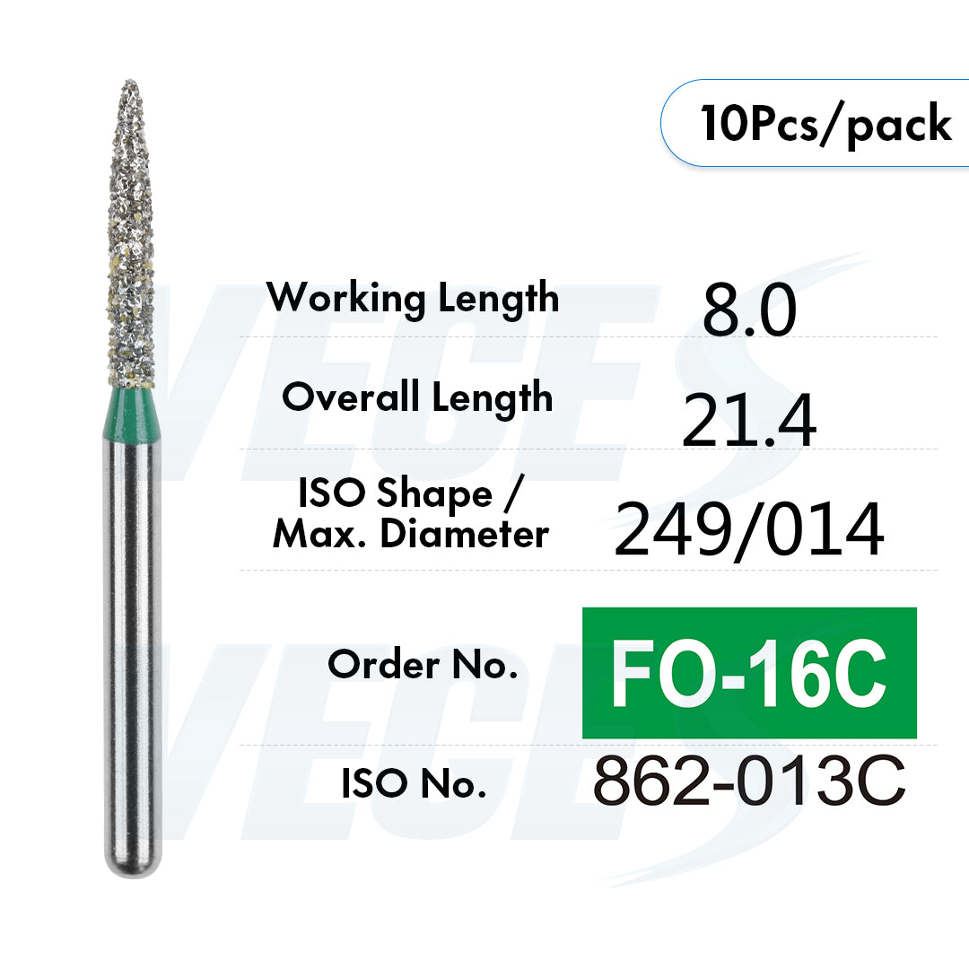 Veges Dental FO Coarse Flame Diamond Dental Bur – 10pcs/Pack