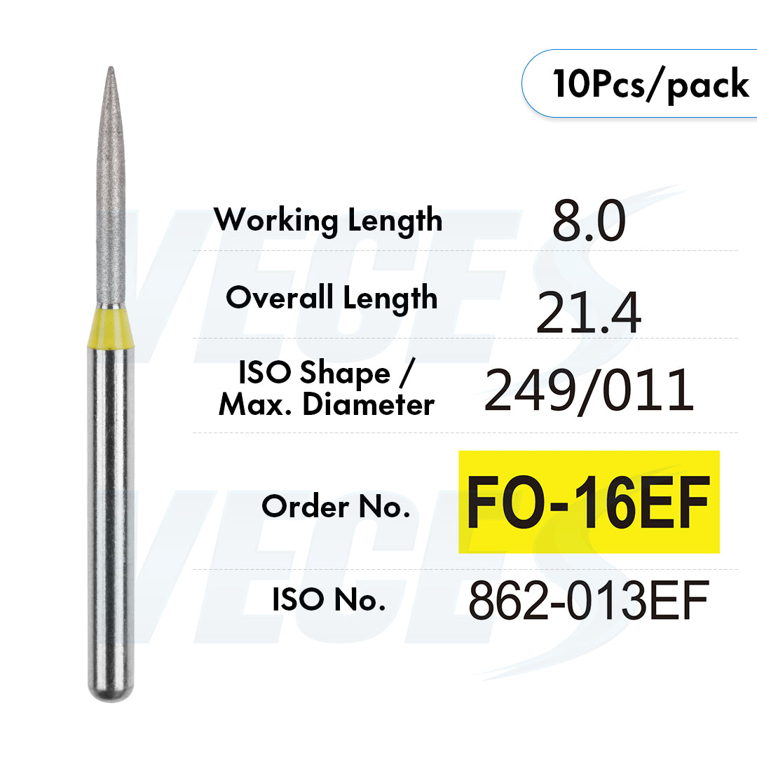 Veges Dental FO Extra Fine Flame Diamond Dental Bur for Finishing & Polishing – 10pcs/Pack