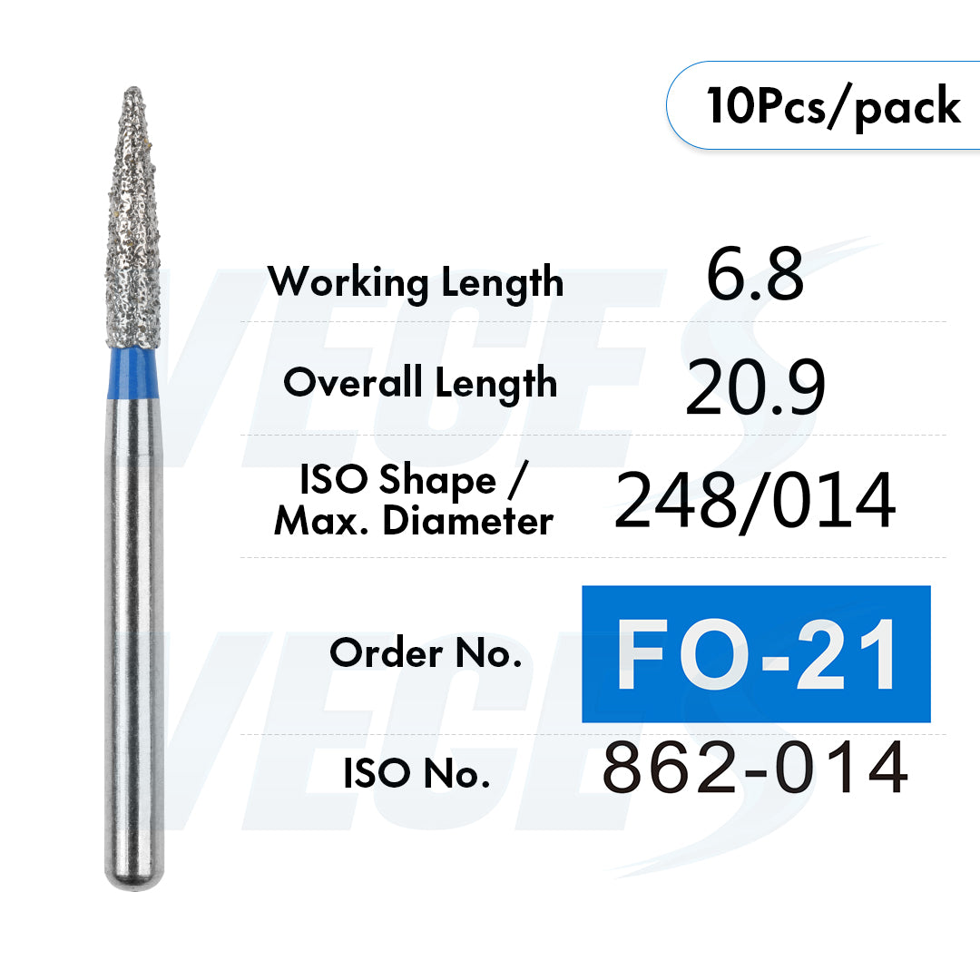 Veges Dental FO Medium Grit Flame Diamond IPR Bur for Orthodontics – 10pcs/Pack