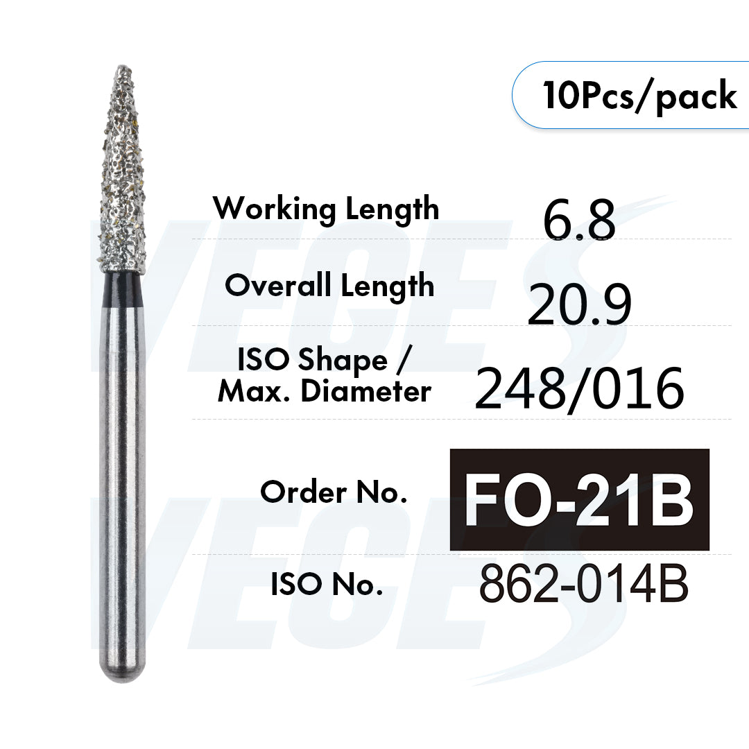 Veges Dental FO Super Coarse Flame Diamond Dental Bur – 10pcs/Pack