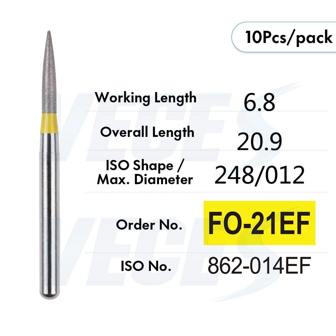 Veges Dental FO Extra Fine Flame Diamond Dental Bur for Finishing & Polishing – 10pcs/Pack