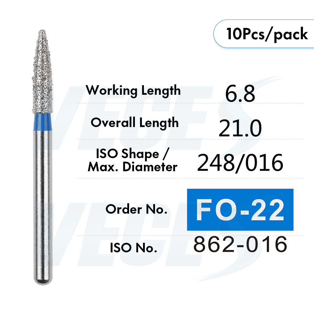Veges Dental FO Medium Grit Flame Diamond IPR Bur for Orthodontics – 10pcs/Pack