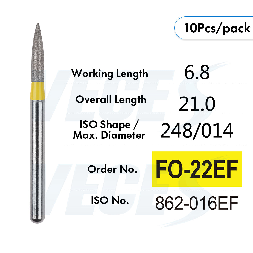 Veges Dental FO Extra Fine Flame Diamond Dental Bur for Finishing & Polishing – 10pcs/Pack