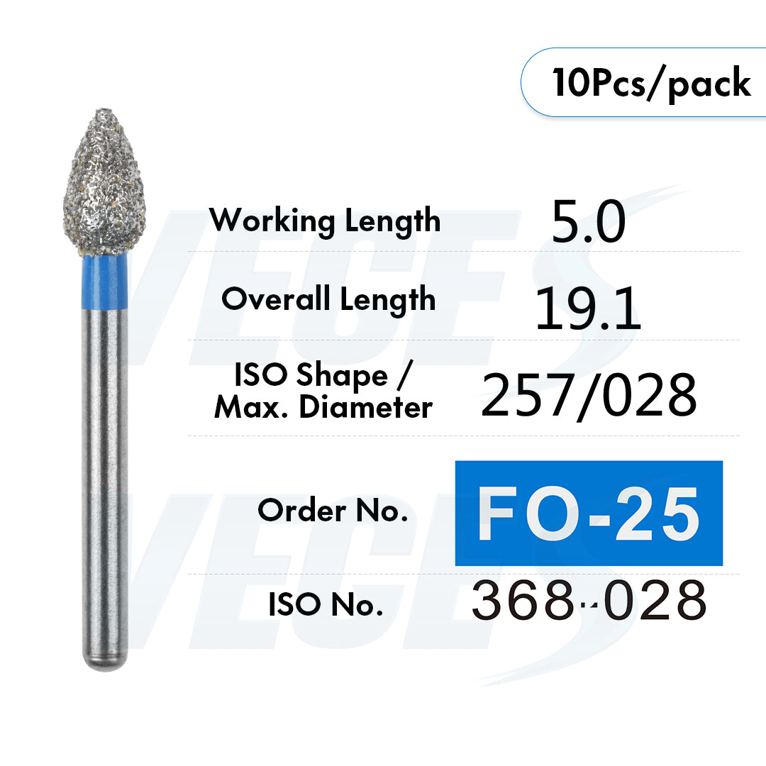 Veges Dental FO Medium Grit Flame Diamond IPR Bur for Orthodontics – 10pcs/Pack
