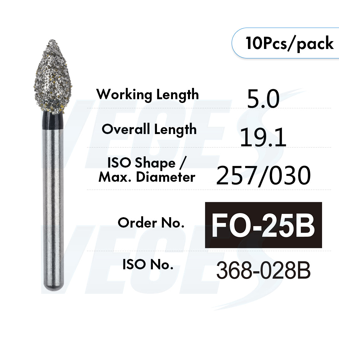 Veges Dental FO Super Coarse Flame Diamond Dental Bur – 10pcs/Pack
