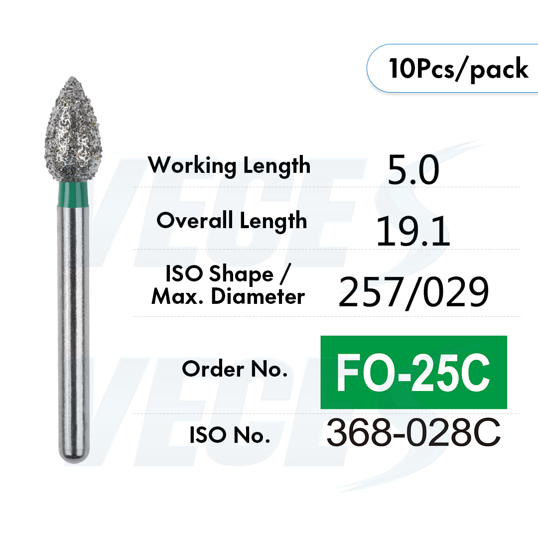 Veges Dental FO Coarse Flame Diamond Dental Bur – 10pcs/Pack
