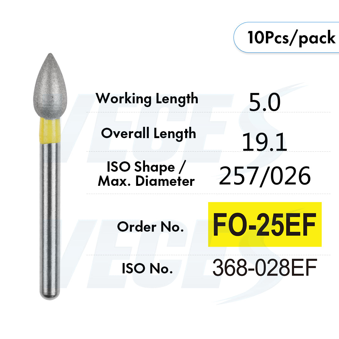 Veges Dental FO Extra Fine Flame Diamond Dental Bur for Finishing & Polishing – 10pcs/Pack