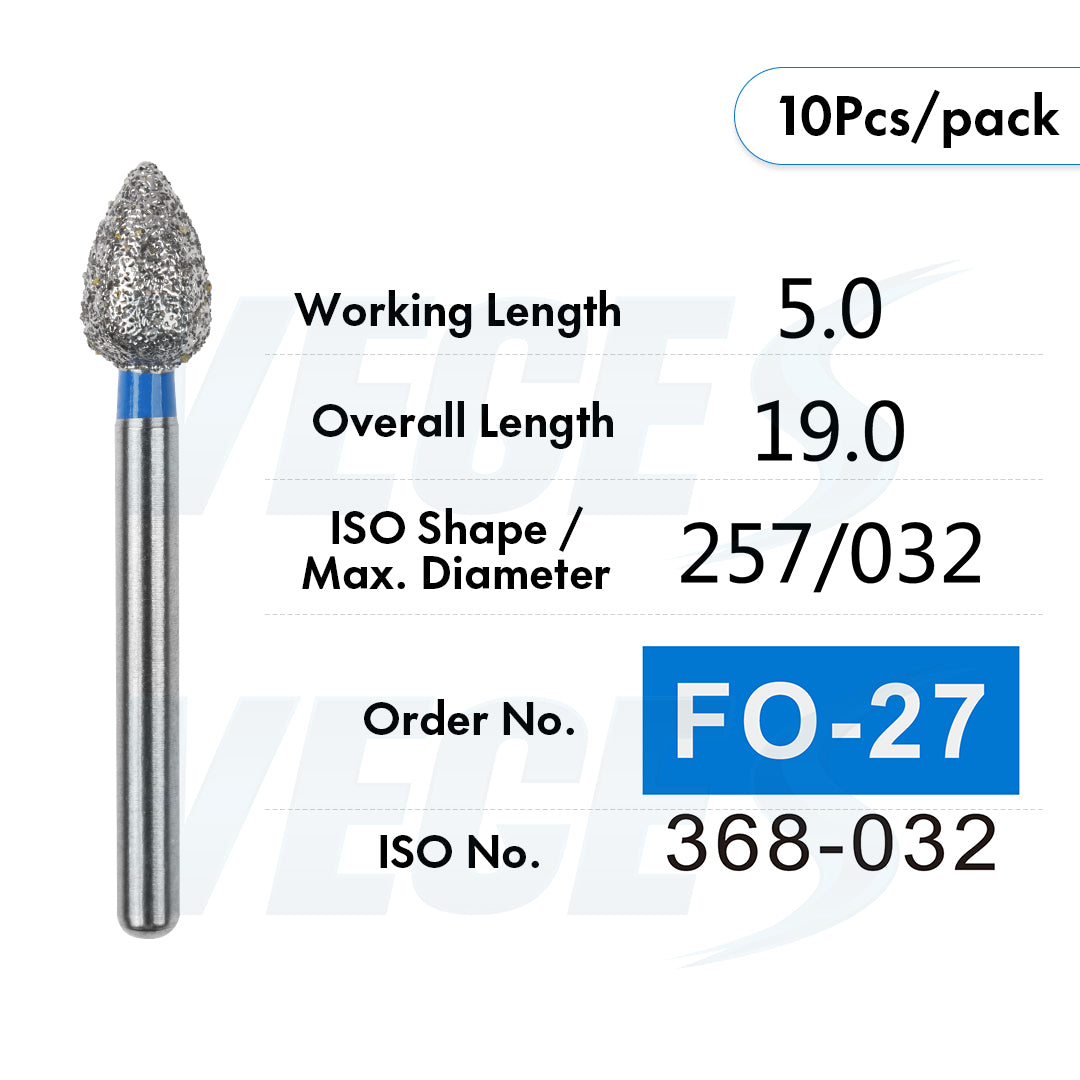 Veges Dental FO Medium Grit Flame Diamond IPR Bur for Orthodontics – 10pcs/Pack