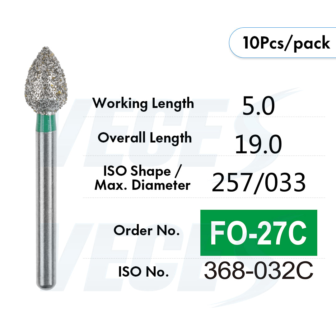 Veges Dental FO Coarse Flame Diamond Dental Bur – 10pcs/Pack