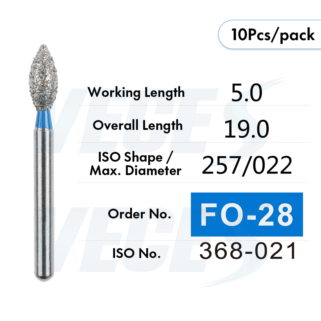 Veges Dental FO Medium Grit Flame Diamond IPR Bur for Orthodontics – 10pcs/Pack