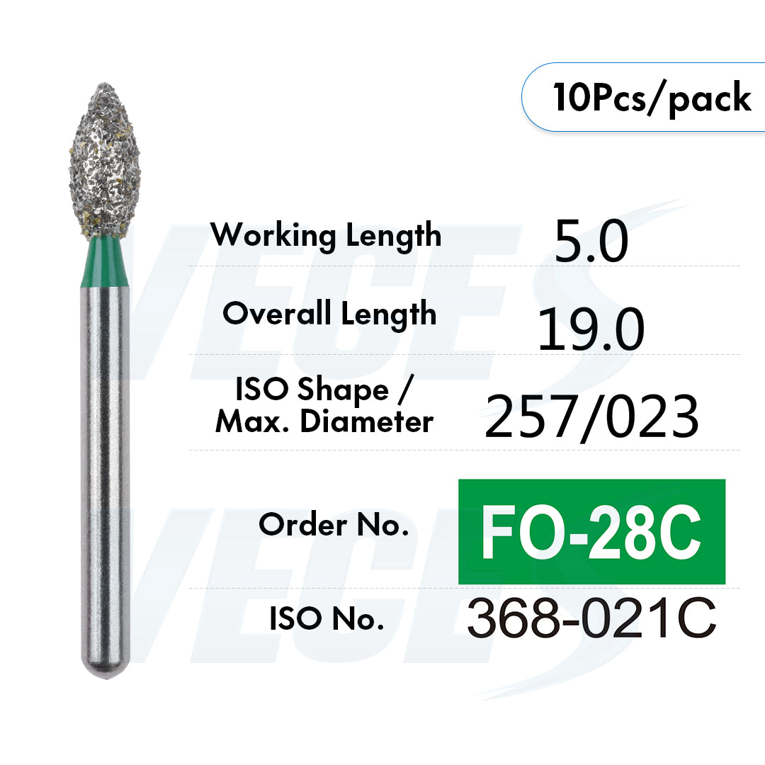 Veges Dental FO Coarse Flame Diamond Dental Bur – 10pcs/Pack