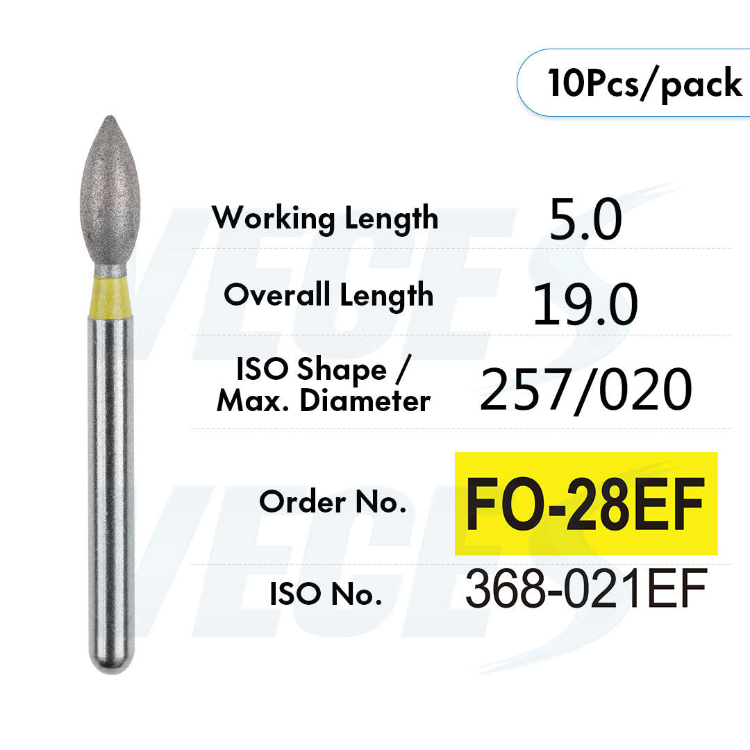 Veges Dental FO Extra Fine Flame Diamond Dental Bur for Finishing & Polishing – 10pcs/Pack