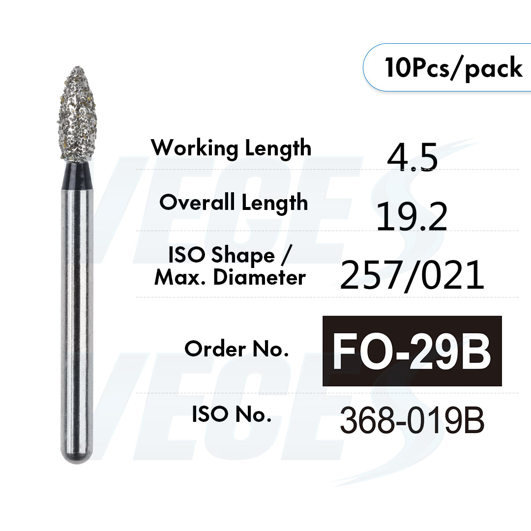 Veges Dental FO Super Coarse Flame Diamond Dental Bur – 10pcs/Pack