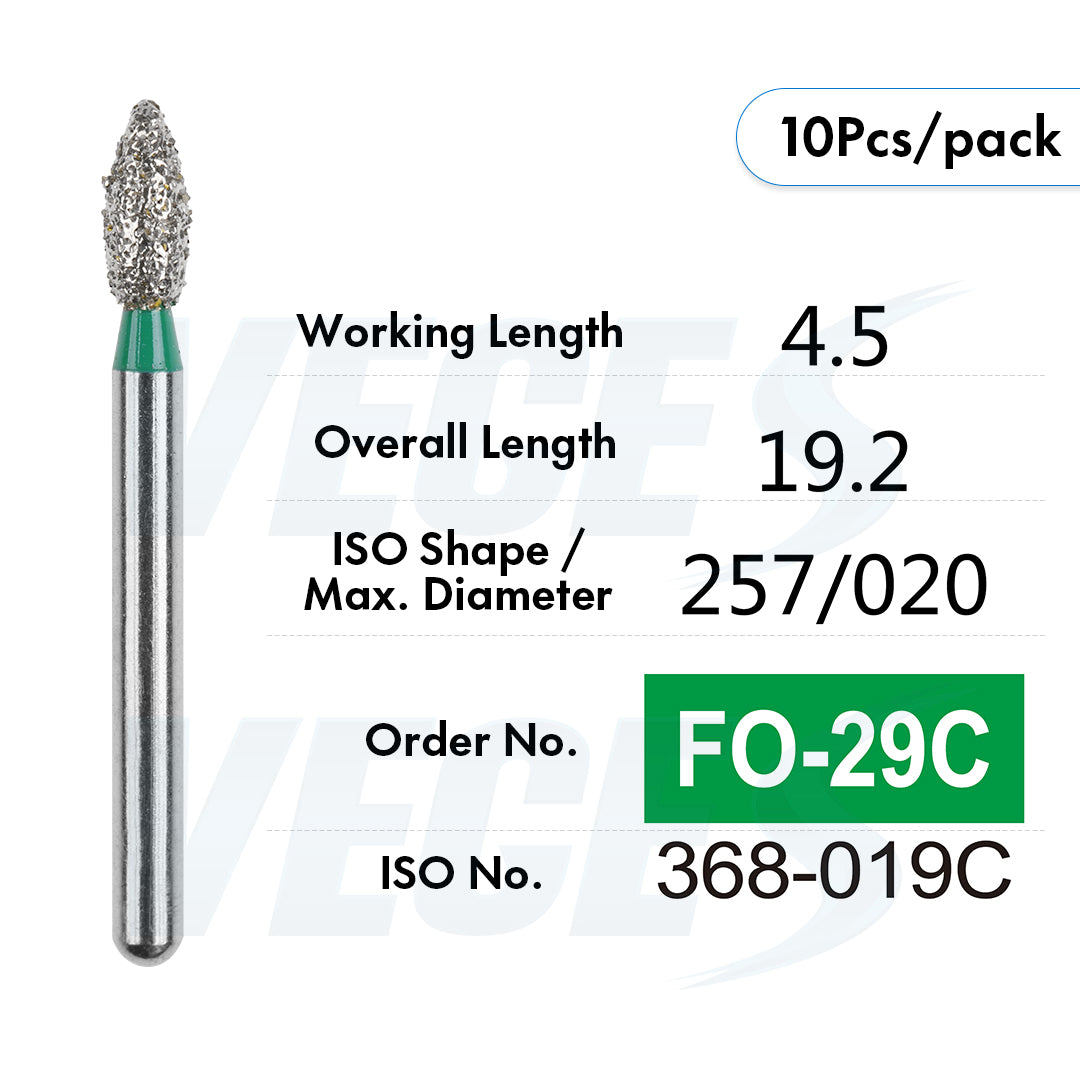 Veges Dental FO Coarse Flame Diamond Dental Bur – 10pcs/Pack