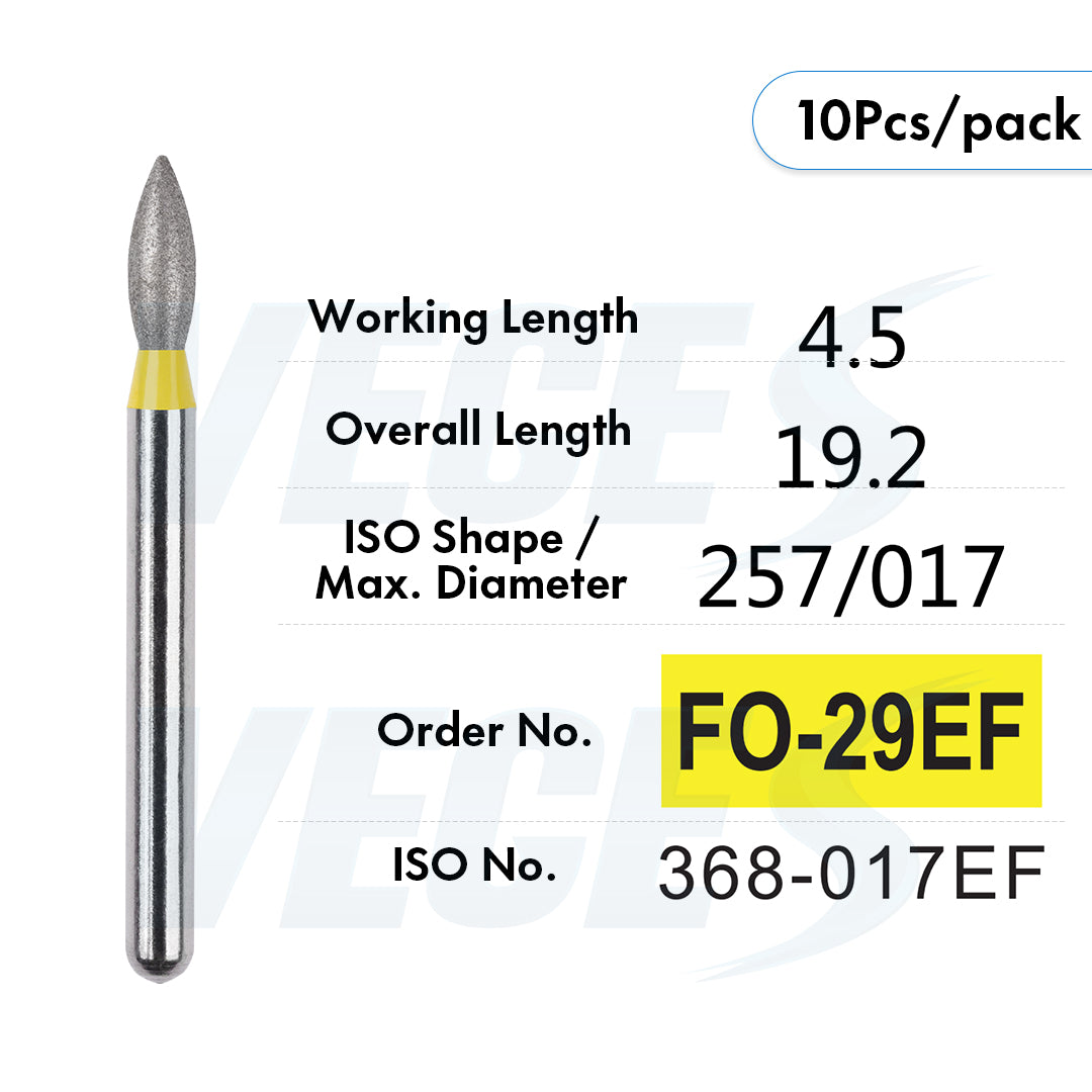Veges Dental FO Extra Fine Flame Diamond Dental Bur for Finishing & Polishing – 10pcs/Pack