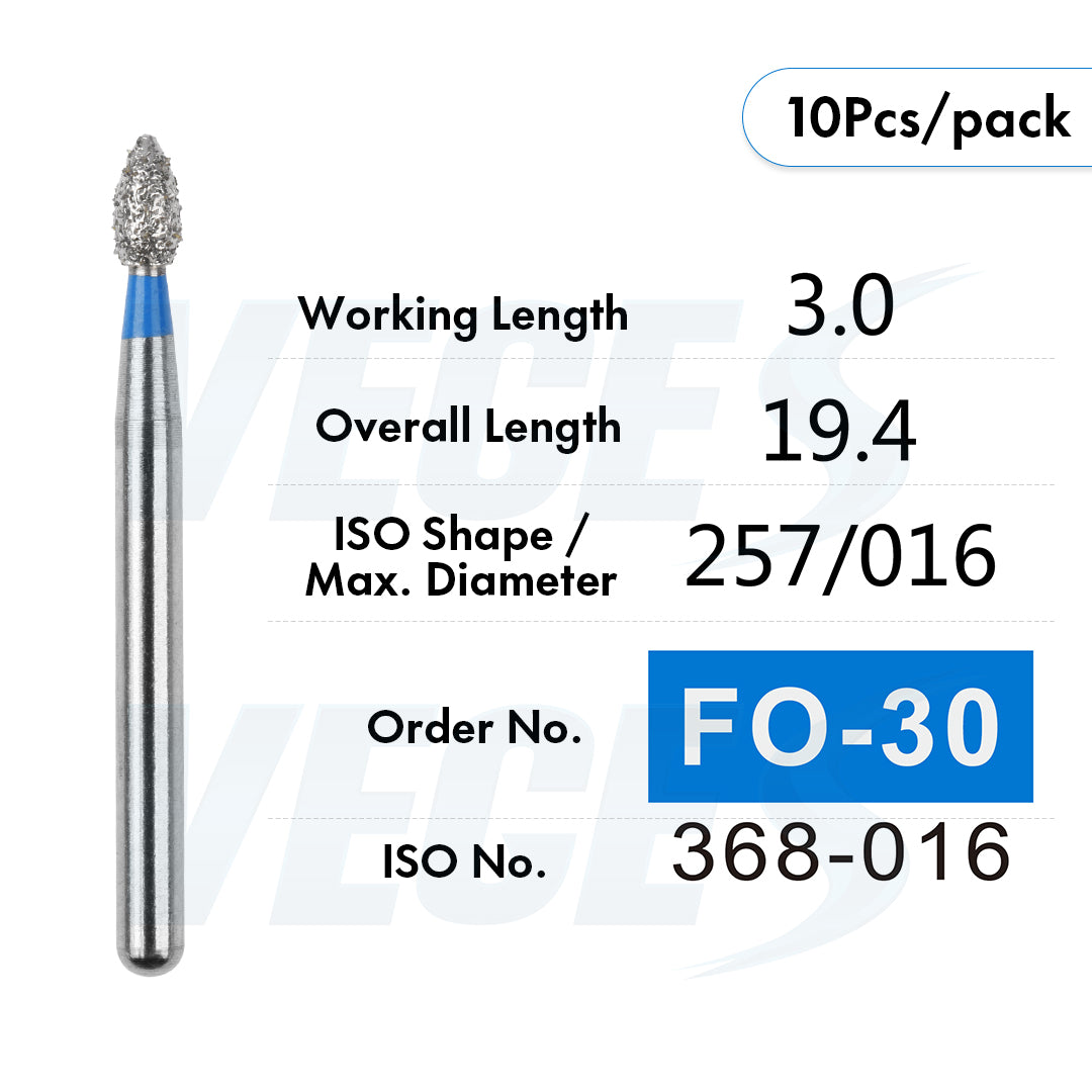 Veges Dental FO Medium Grit Flame Diamond IPR Bur for Orthodontics – 10pcs/Pack