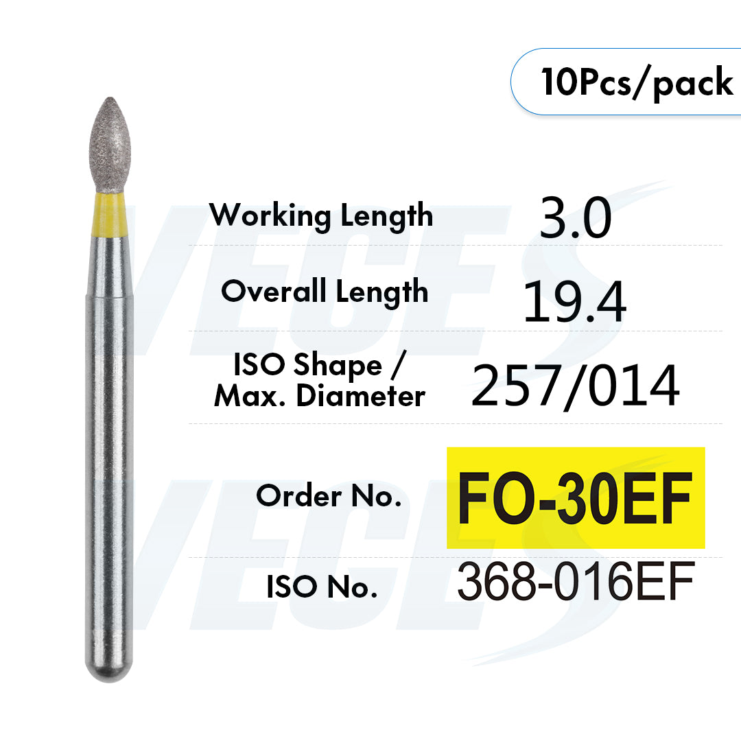 Veges Dental FO Extra Fine Flame Diamond Dental Bur for Finishing & Polishing – 10pcs/Pack