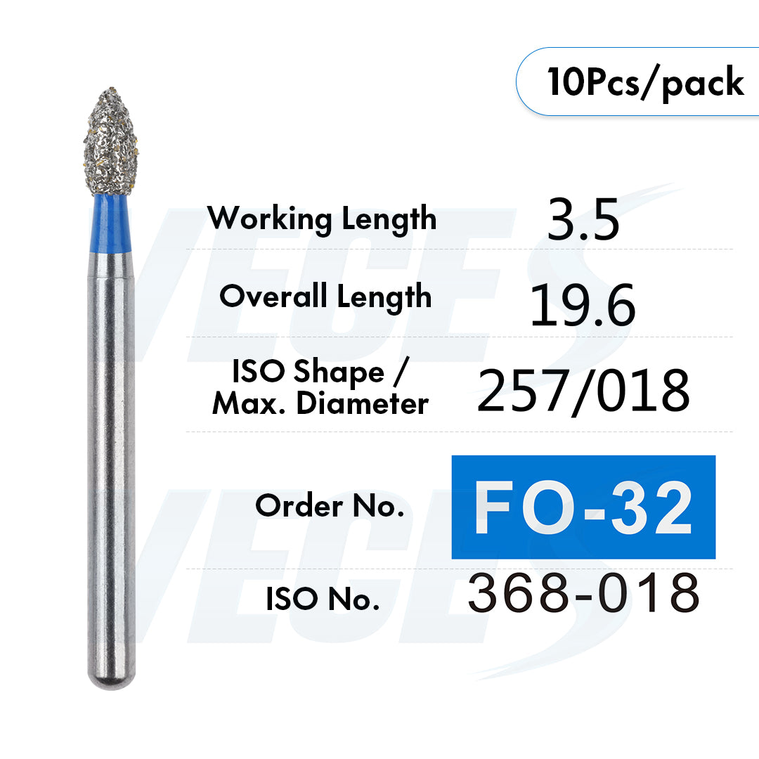 Veges Dental FO Medium Grit Flame Diamond IPR Bur for Orthodontics – 10pcs/Pack