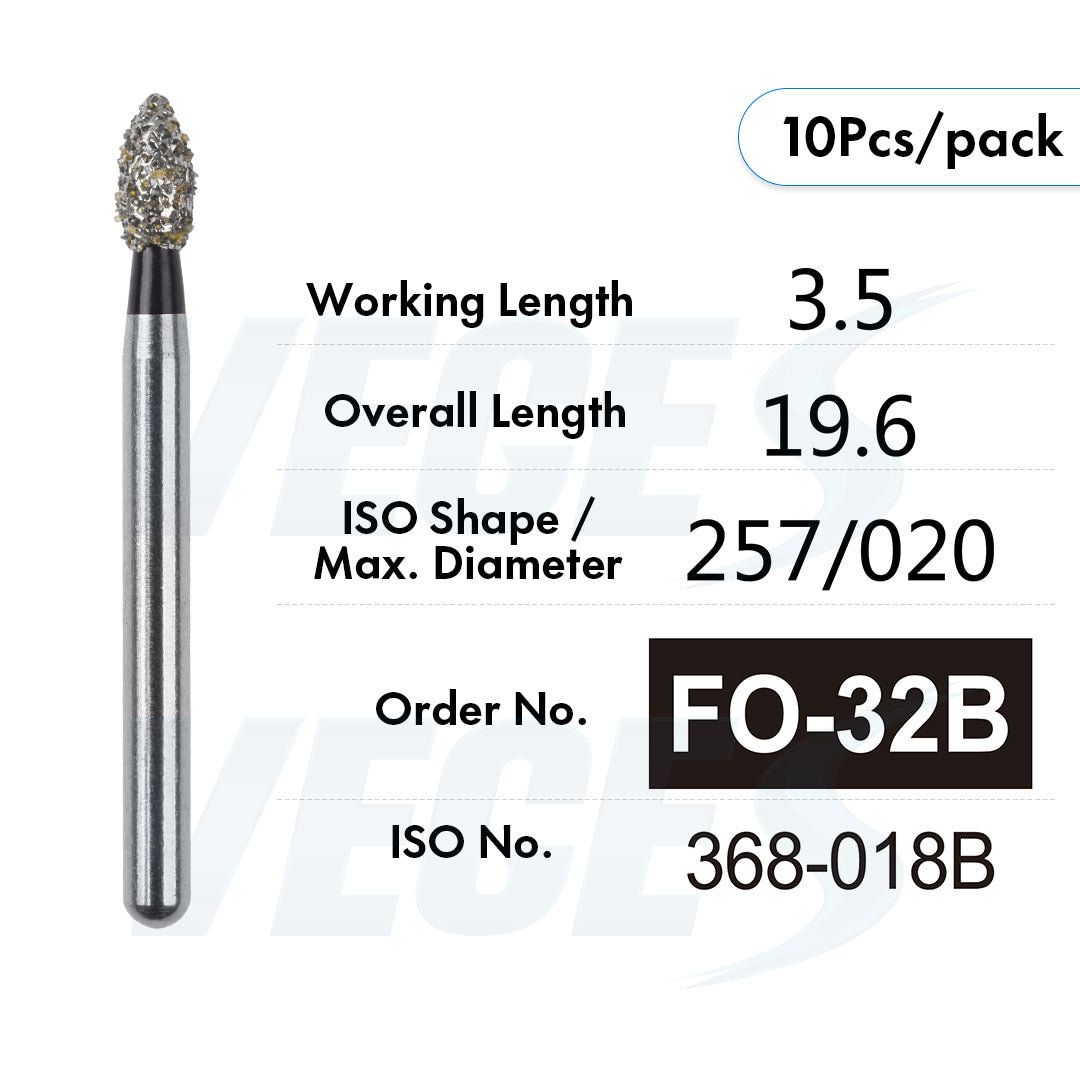 Veges Dental FO Super Coarse Flame Diamond Dental Bur – 10pcs/Pack