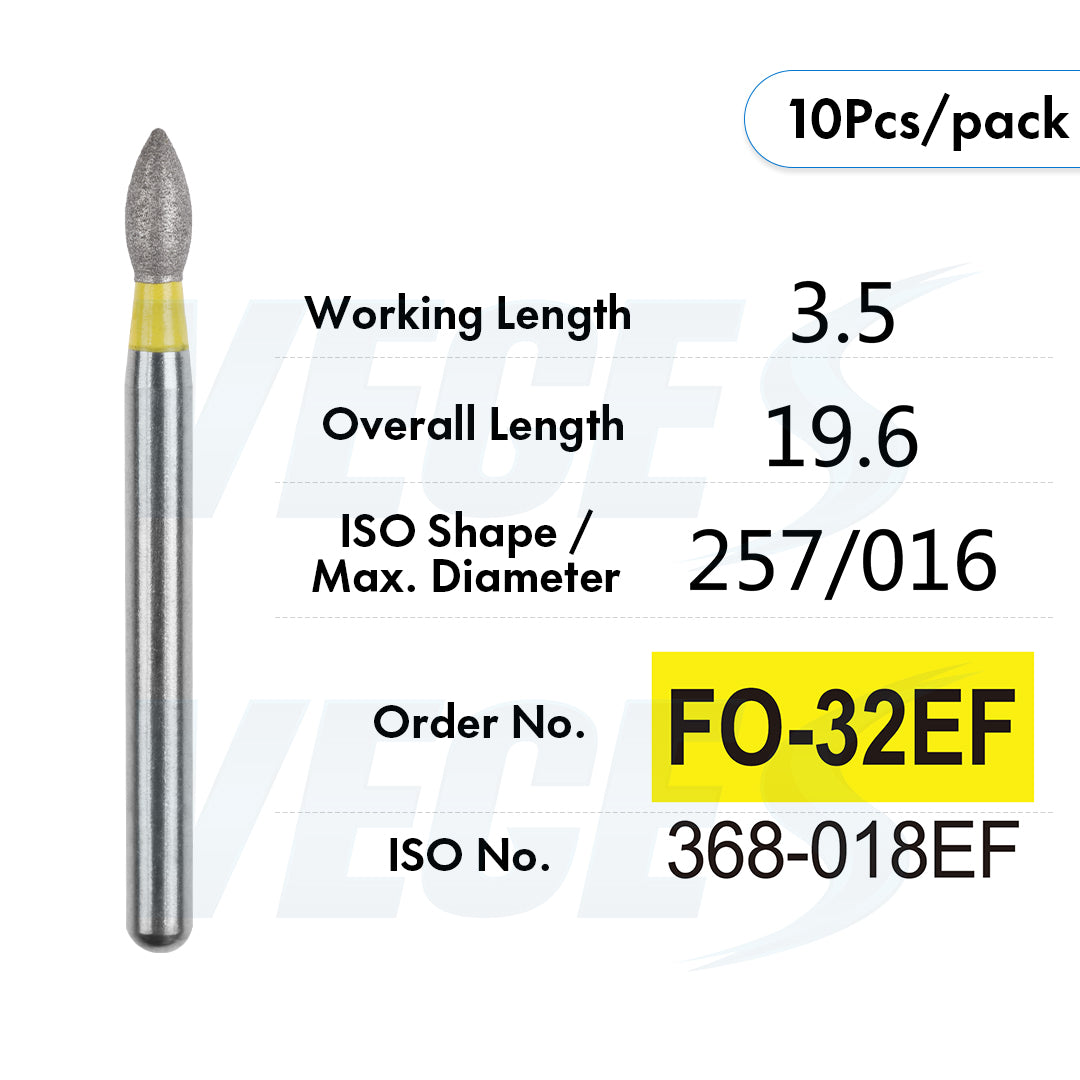 Veges Dental FO Extra Fine Flame Diamond Dental Bur for Finishing & Polishing – 10pcs/Pack