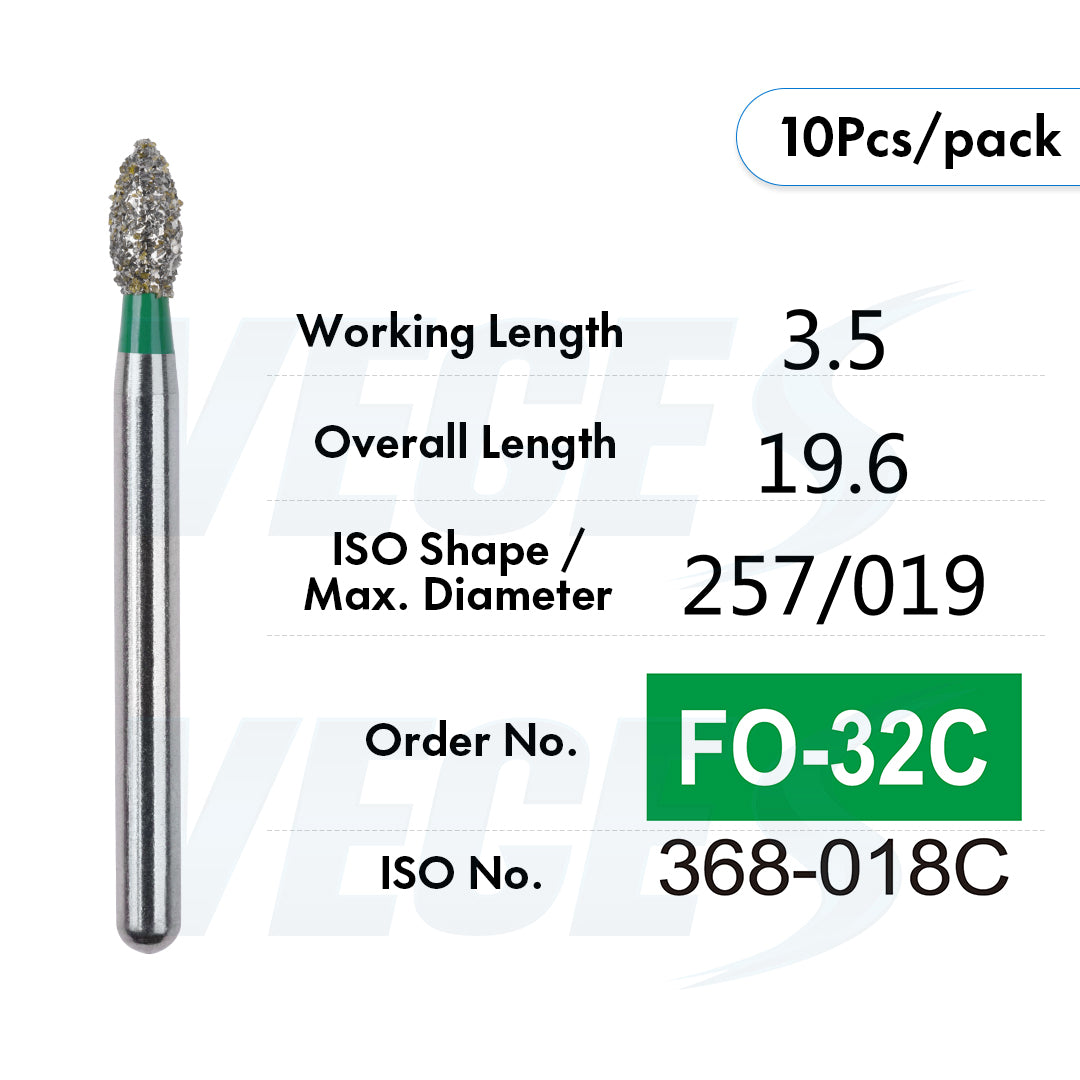 Veges Dental FO Coarse Flame Diamond Dental Bur – 10pcs/Pack