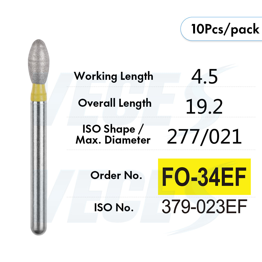 Veges Dental FO Extra Fine Flame Diamond Dental Bur for Finishing & Polishing – 10pcs/Pack