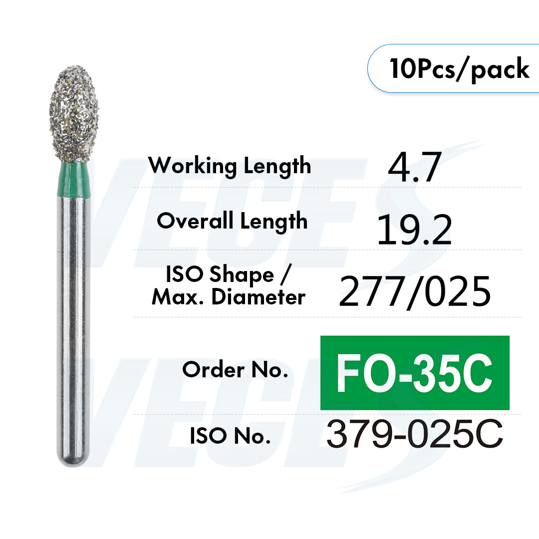 Veges Dental FO Coarse Flame Diamond Dental Bur – 10pcs/Pack