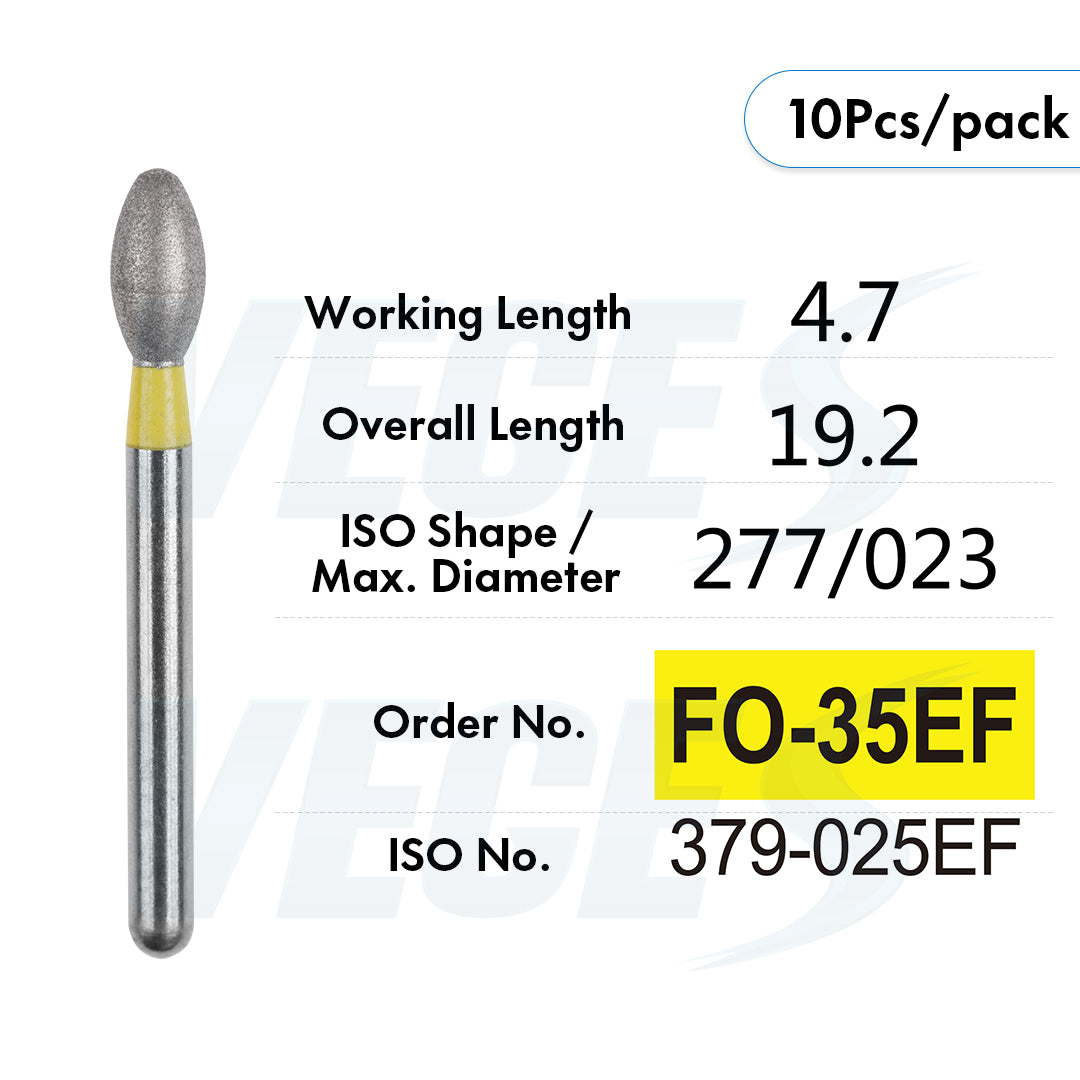 Veges Dental FO Extra Fine Flame Diamond Dental Bur for Finishing & Polishing – 10pcs/Pack