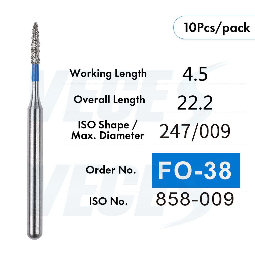 Veges Dental FO Medium Grit Flame Diamond IPR Bur for Orthodontics – 10pcs/Pack