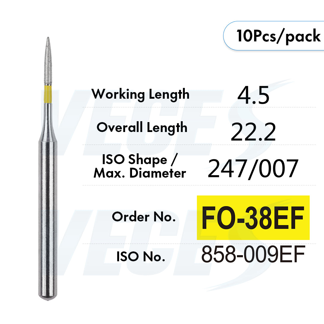 Veges Dental FO Extra Fine Flame Diamond Dental Bur for Finishing & Polishing – 10pcs/Pack