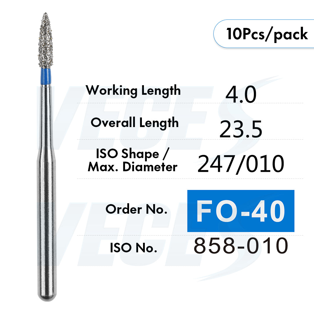 Veges Dental FO Medium Grit Flame Diamond IPR Bur for Orthodontics – 10pcs/Pack
