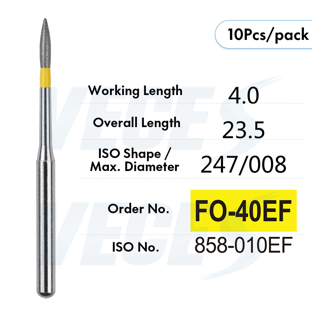 Veges Dental FO Extra Fine Flame Diamond Dental Bur for Finishing & Polishing – 10pcs/Pack