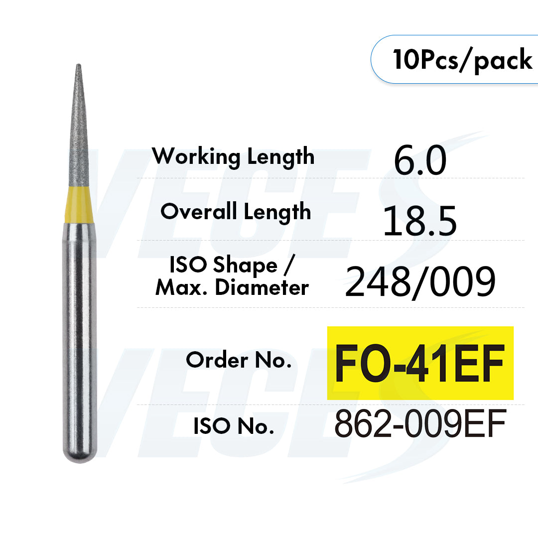 Veges Dental FO Extra Fine Flame Diamond Dental Bur for Finishing & Polishing – 10pcs/Pack