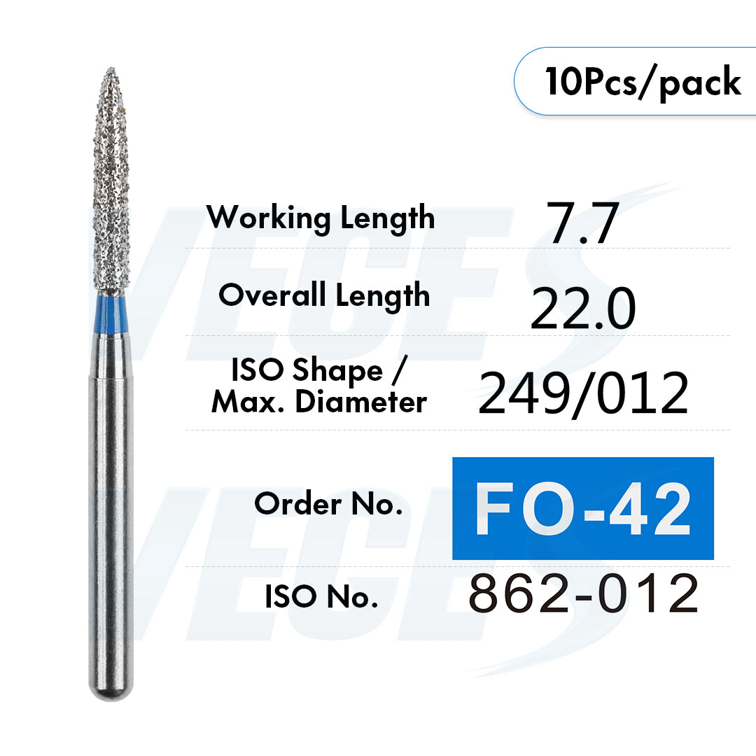 Veges Dental FO Medium Grit Flame Diamond IPR Bur for Orthodontics – 10pcs/Pack