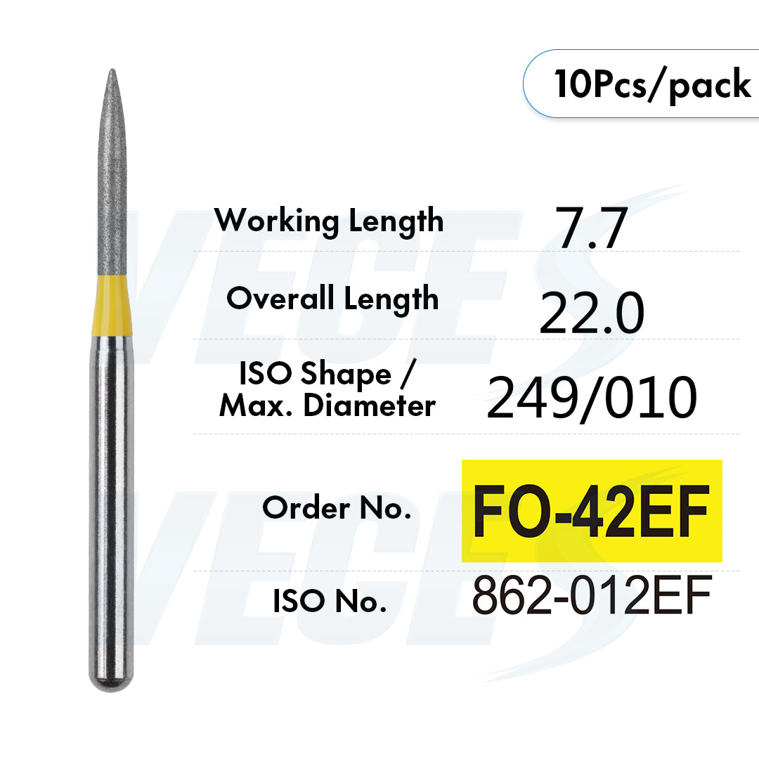 Veges Dental FO Extra Fine Flame Diamond Dental Bur for Finishing & Polishing – 10pcs/Pack