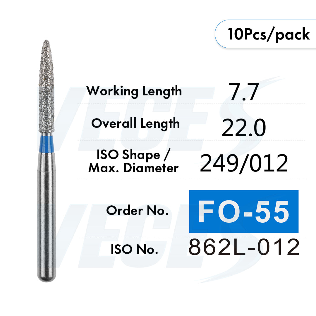 Veges Dental FO Medium Grit Flame Diamond IPR Bur for Orthodontics – 10pcs/Pack