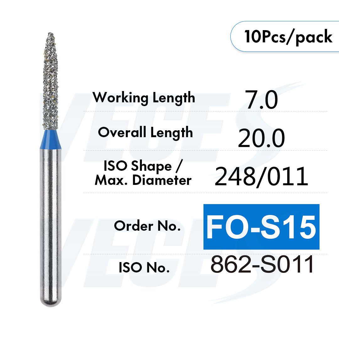 Veges Dental FO Medium Grit Flame Diamond IPR Bur for Orthodontics – 10pcs/Pack