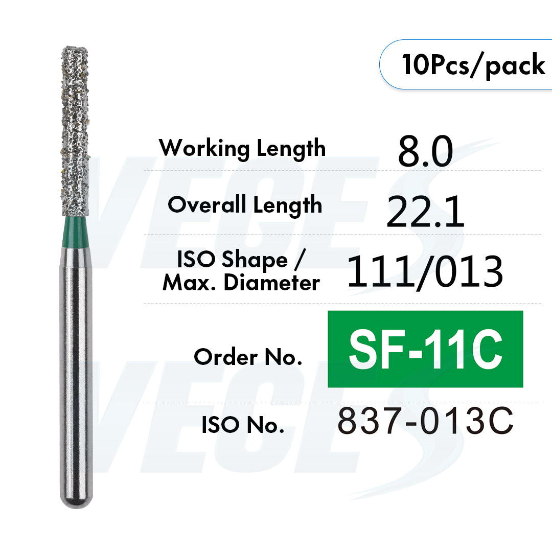 Veges Dental SF Coarse Grit Flat-End Diamond Dental Bur for Tooth Preparation - 10pcs/Pack