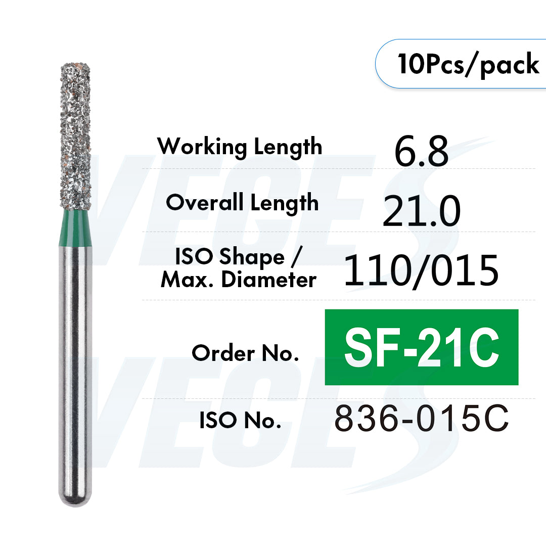 Veges Dental SF Coarse Grit Flat-End Diamond Dental Bur for Tooth Preparation - 10pcs/Pack