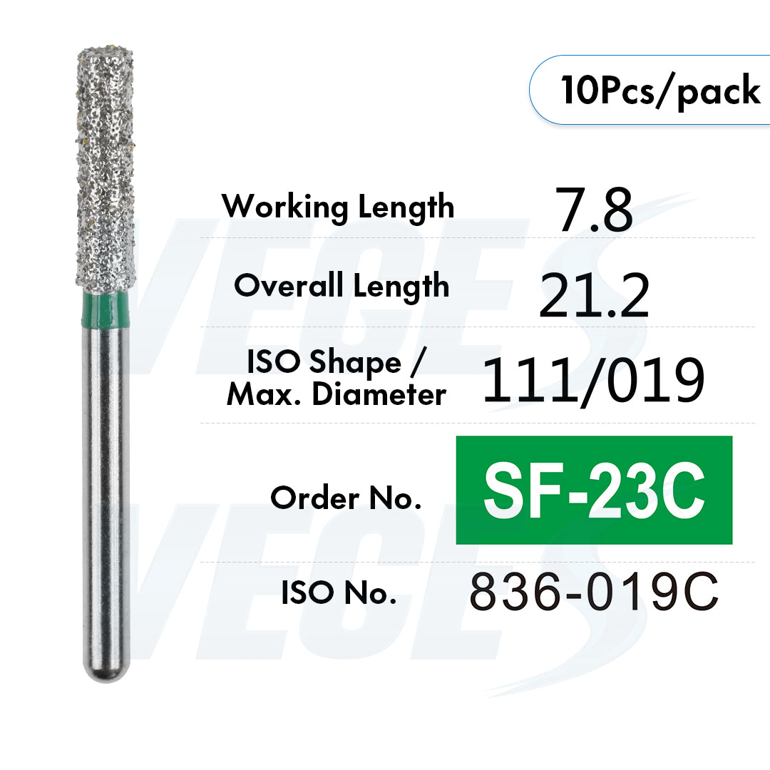 Veges Dental SF Coarse Grit Flat-End Diamond Dental Bur for Tooth Preparation - 10pcs/Pack