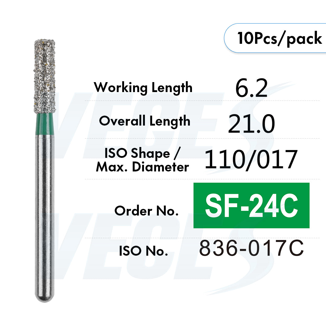 Veges Dental SF Coarse Grit Flat-End Diamond Dental Bur for Tooth Preparation - 10pcs/Pack