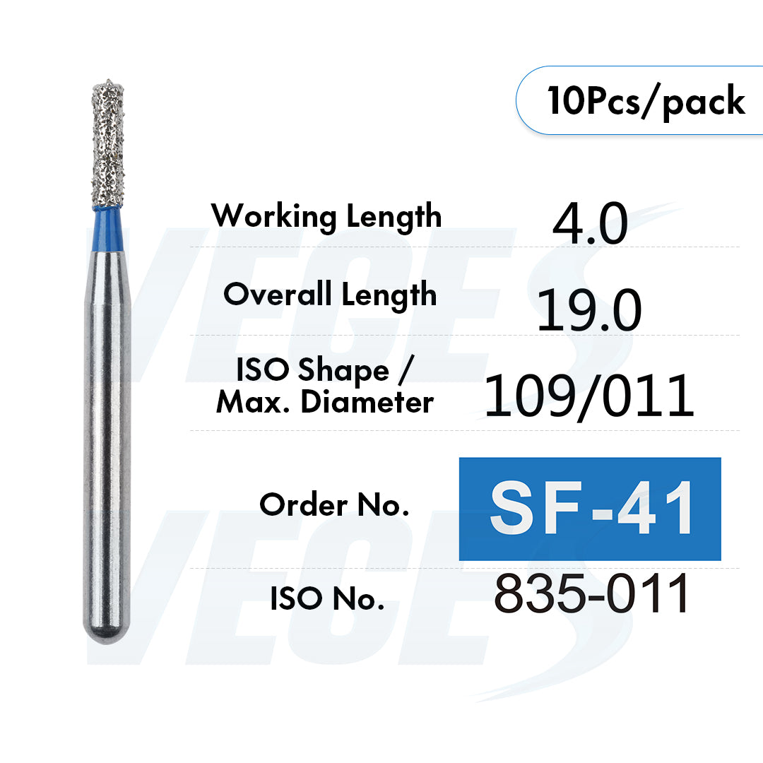 Veges Dental SF Standard Grit Flat-End Diamond Dental Bur for Tooth Preparation - 10pcs/Pack