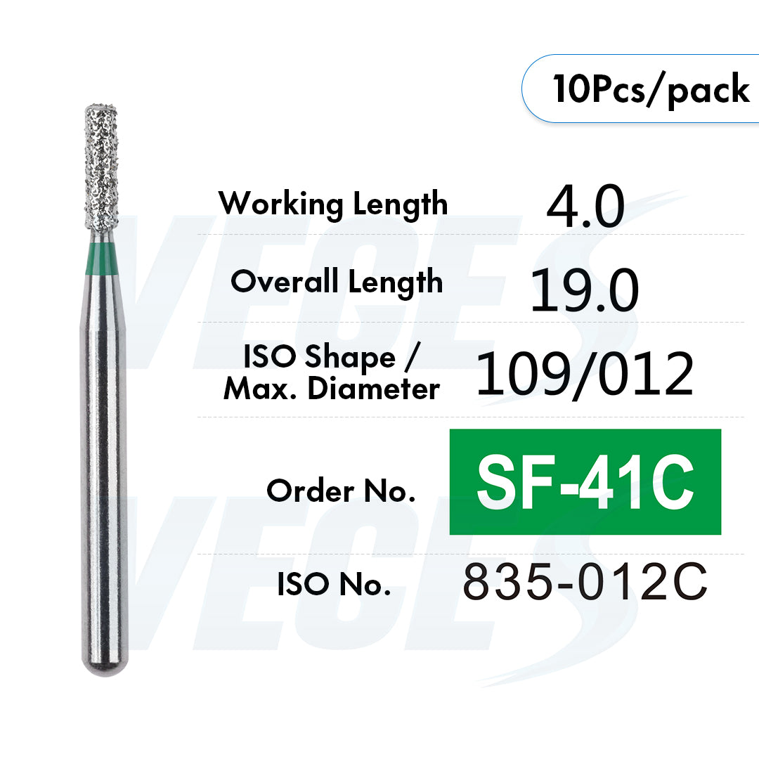 Veges Dental SF Coarse Grit Flat-End Diamond Dental Bur for Tooth Preparation - 10pcs/Pack