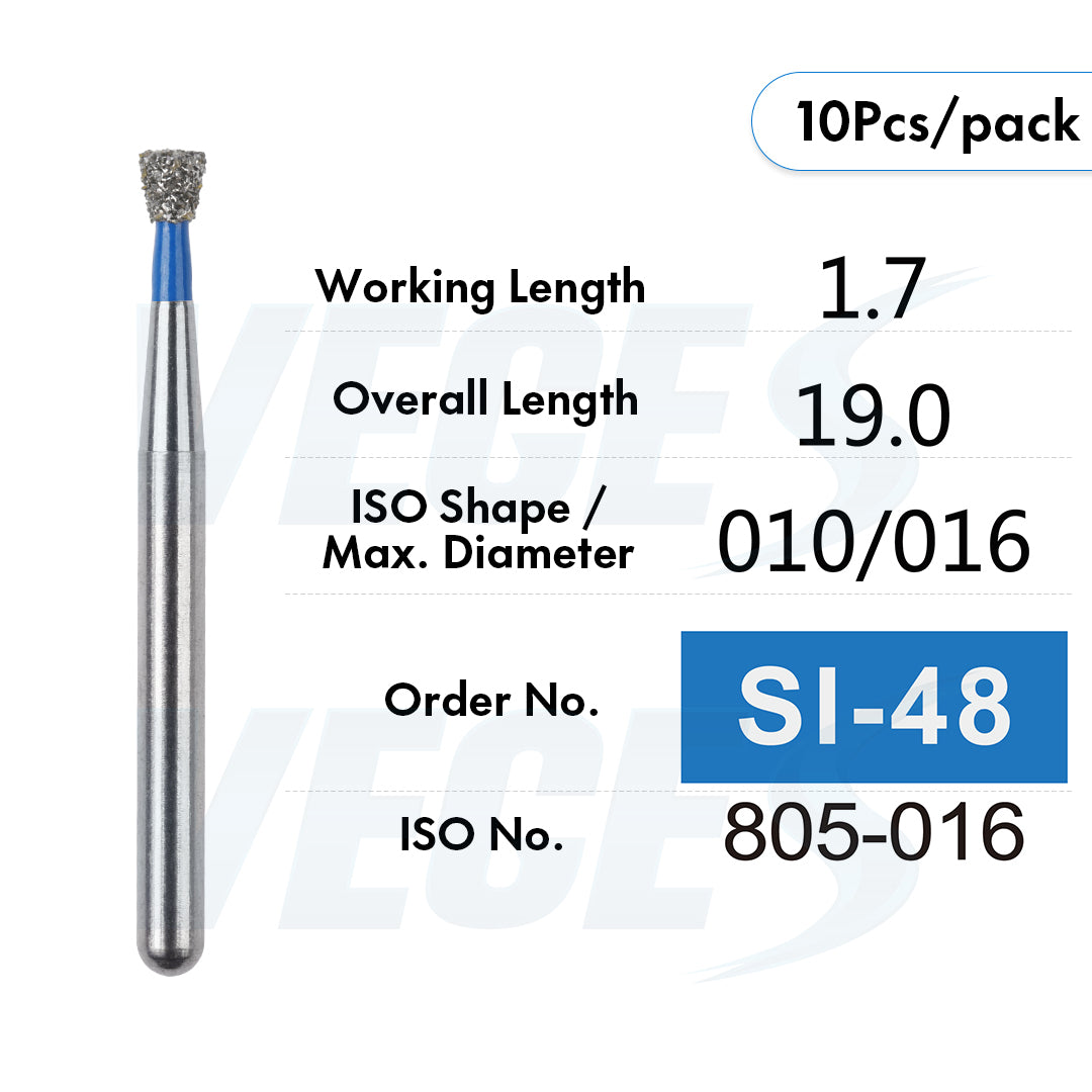 Veges Dental SI Standard Grit Inverted Cone Diamond Dental Bur for Cavity Preparation - 10pcs/Pack