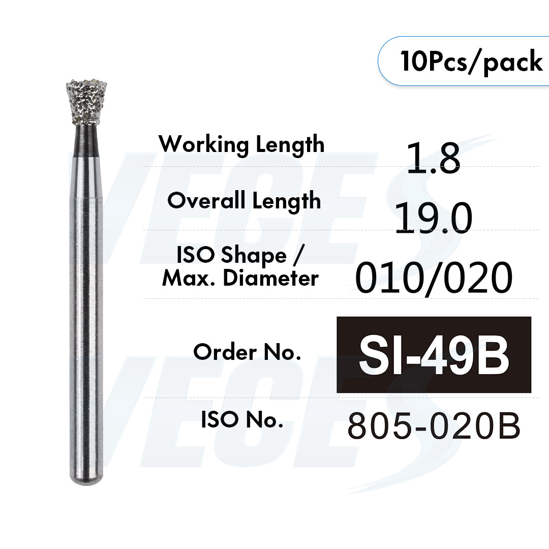 Veges Dental SI Super Coarse Inverted Cone Diamond Dental Bur for Cavity Preparation - 10pcs/Pack