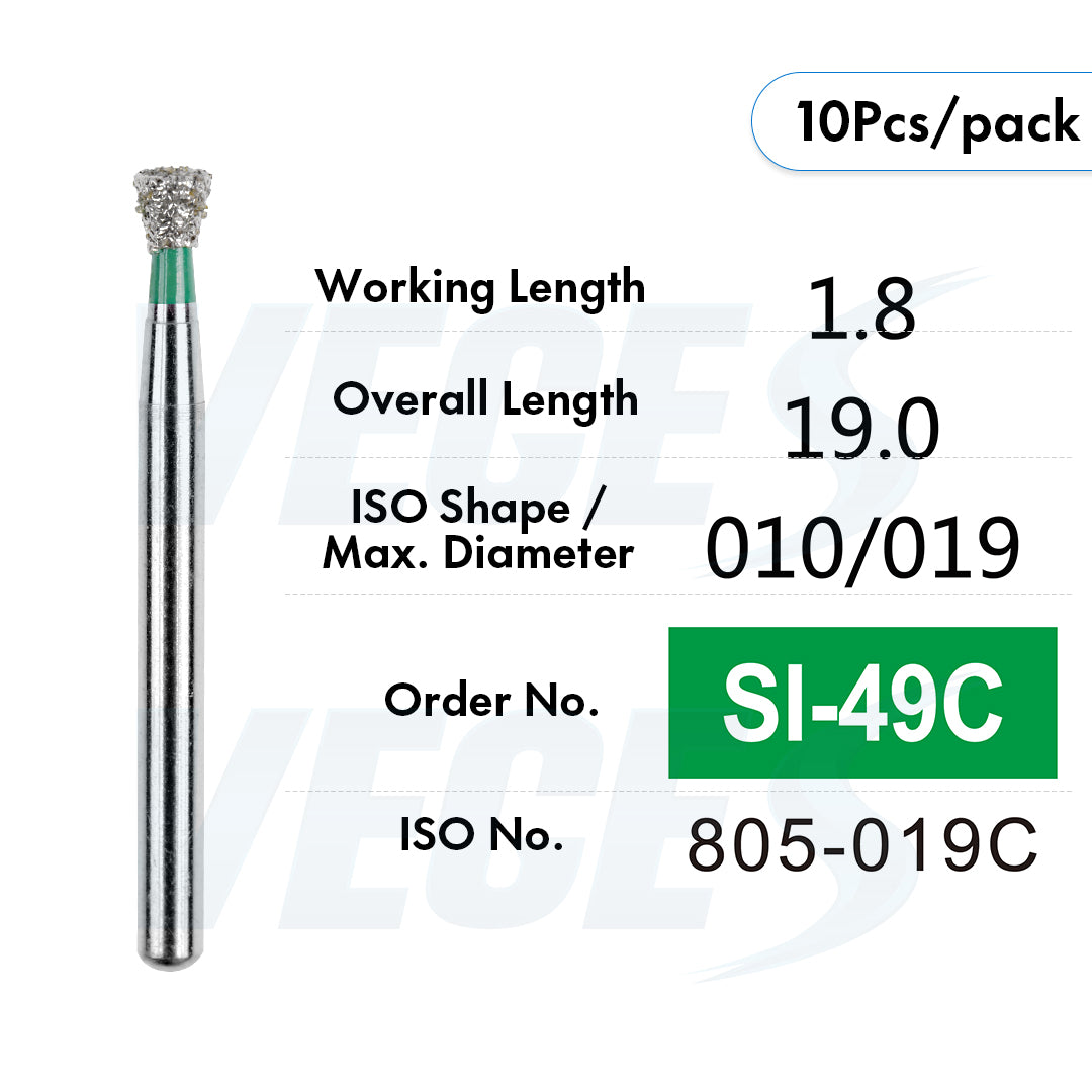 Veges Dental SI Coarse Inverted Cone Diamond Dental Bur for Cavity Preparation - 10pcs/Pack